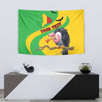 Rectangular vulture tapestry showing Mali map, curved yellow stripe, and 'YOUR TEXT' banner