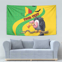 Vulture-themed rectangular tapestry with Mali map silhouette and green-yellow flag design