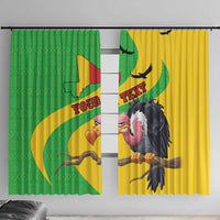 Window curtain set with Mali flag map and vulture graphic, green and yellow panels