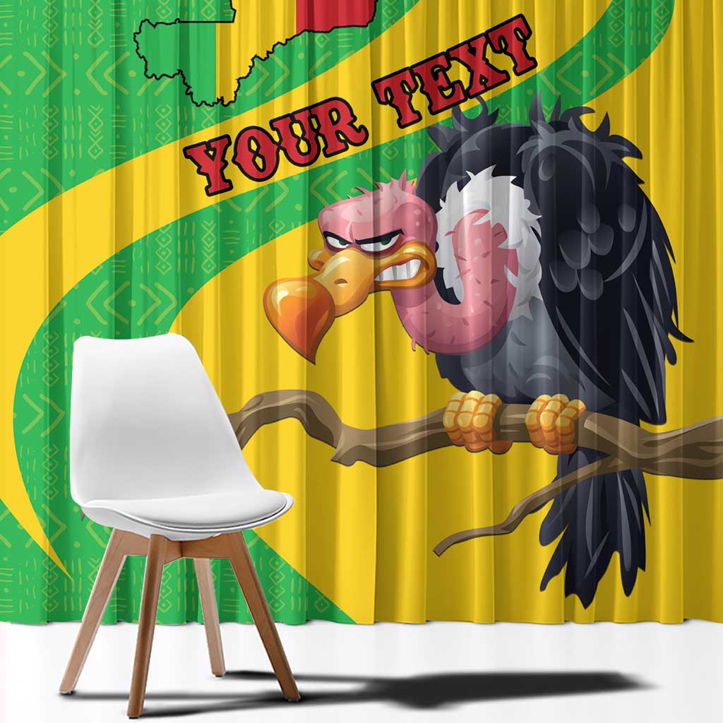 Curtain with bold vulture and Mali map design on yellow and green fabric panels