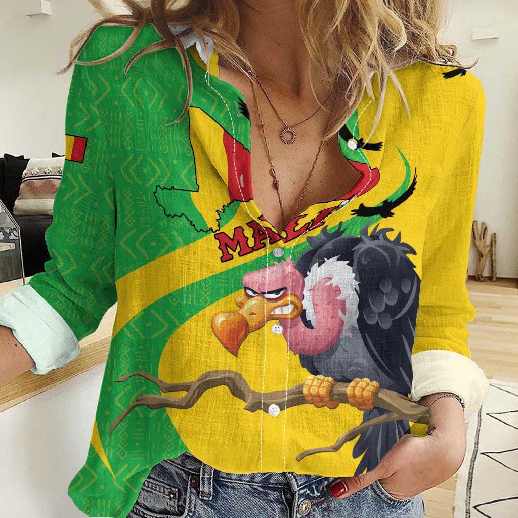 Personalised Mali Women Casual Shirt Vulture With Flag Map Bogolan Pattern - Wonder Print Shop