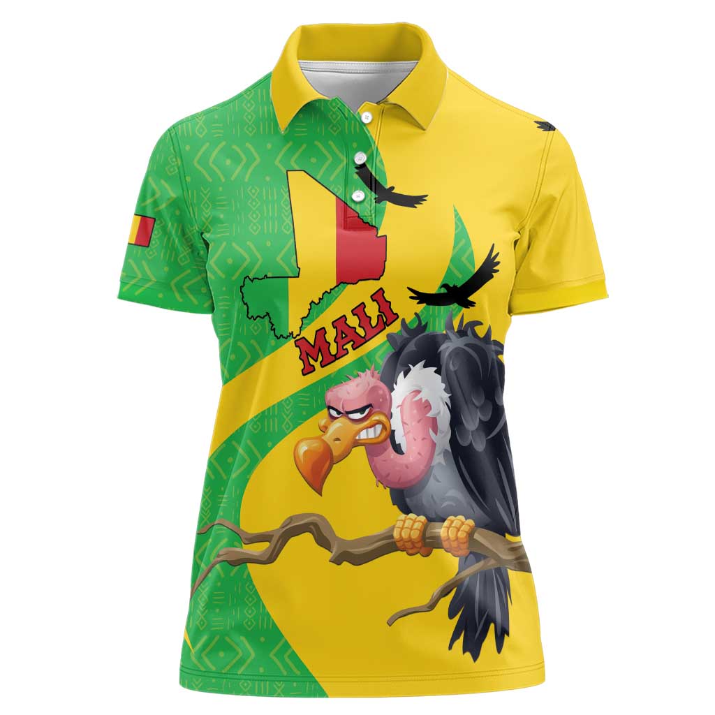 Personalised Mali Women Polo Shirt Vulture With Flag Map Bogolan Pattern - Wonder Print Shop