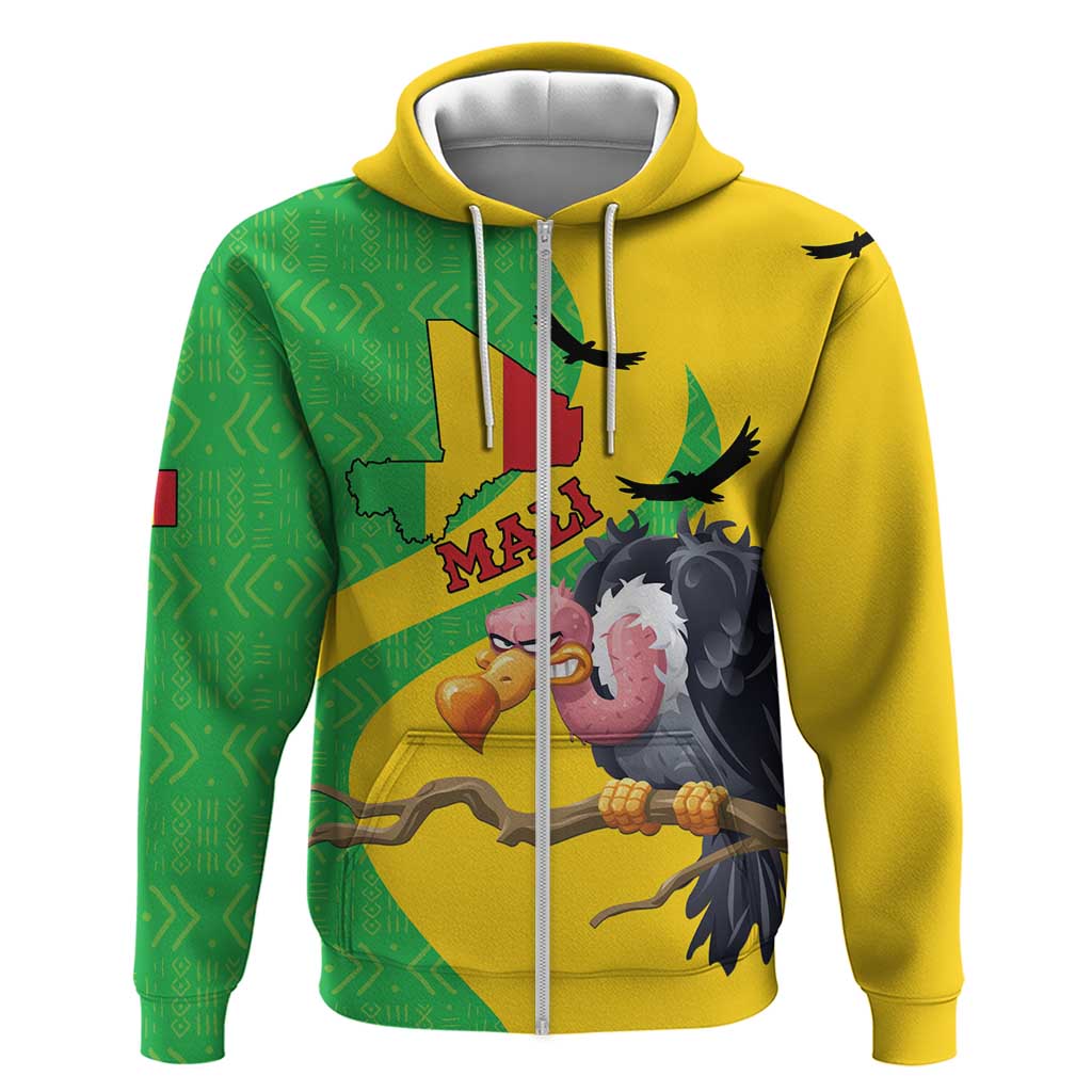 Personalised Mali Zip Hoodie Vulture With Flag Map Bogolan Pattern - Wonder Print Shop