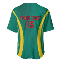 Green football jersey back with yellow side stripes and red 'YOUR TEXT 15' number