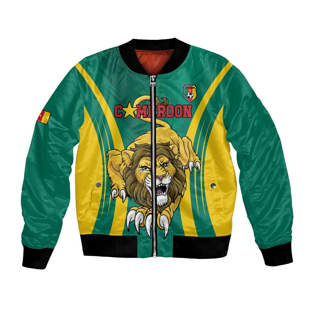 Green and yellow football bomber jacket with lion crest and zip front