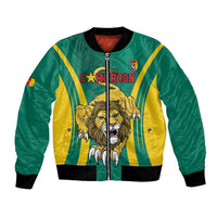 Green and yellow football bomber jacket with lion crest and zip front
