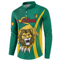 Green button football sweatshirt, angled front lion mascot with 'CAMEROON' text and badge
