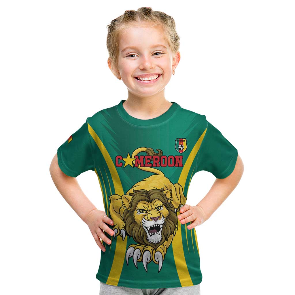 Custom Cameroon Football Kid T Shirt Go Indomitable Lions - Wonder Print Shop