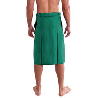 Green lavalava-style football skirt, knee length, with waistband and front pleats