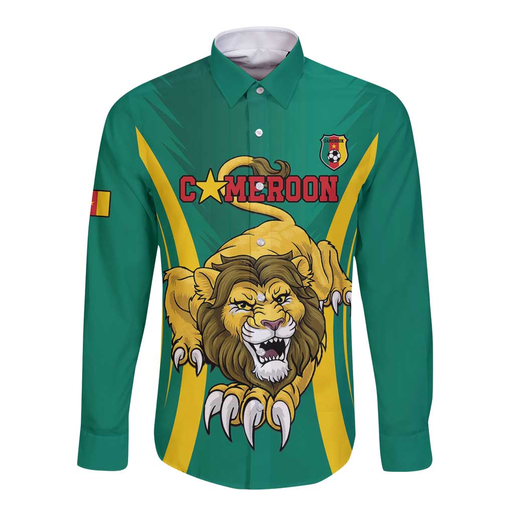 Custom Cameroon Football Long Sleeve Button Shirt Go Indomitable Lions