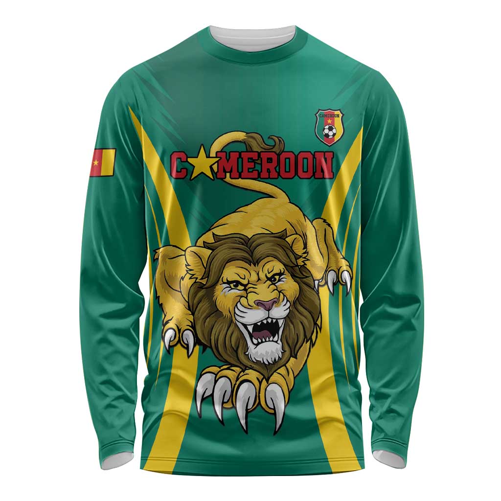 Custom Cameroon Football Long Sleeve Shirt Go Indomitable Lions - Wonder Print Shop