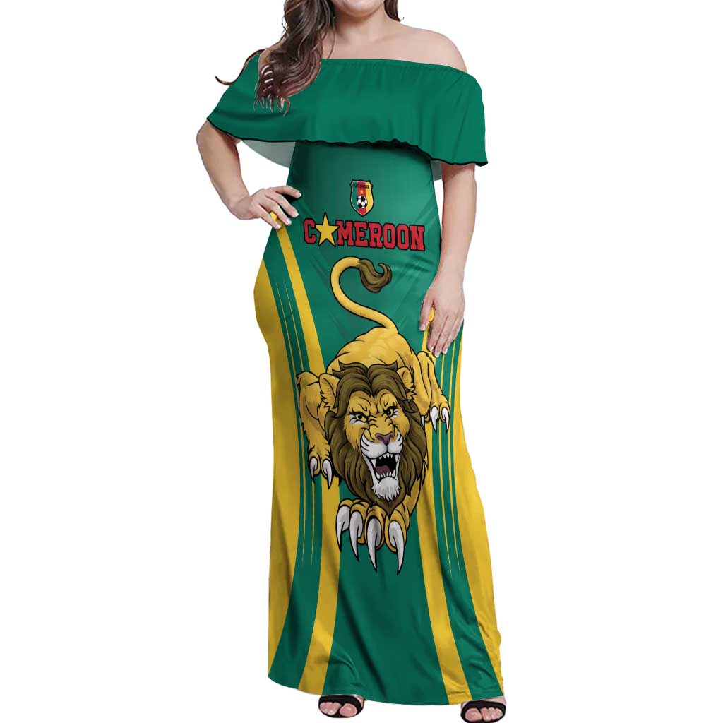 Custom Cameroon Football Off Shoulder Maxi Dress Go Indomitable Lions - Wonder Print Shop