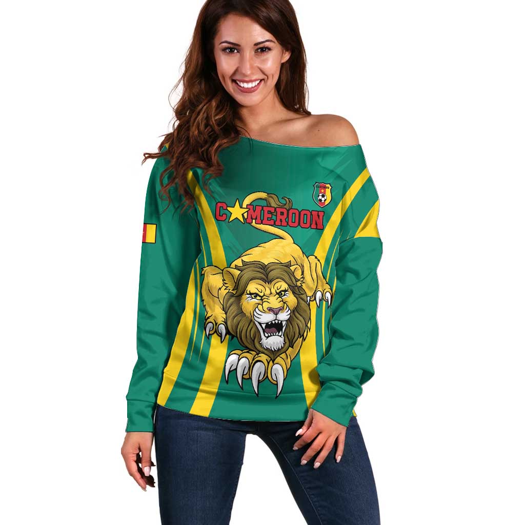 Custom Cameroon Football Off Shoulder Sweater Go Indomitable Lions