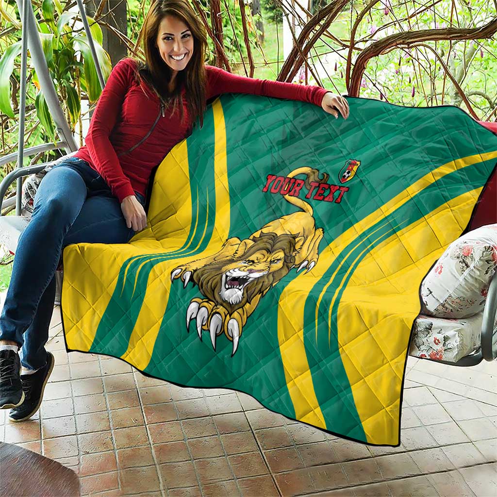 Green quilt with yellow wave pattern and roaring lion illustration plus 'YOUR TEXT'