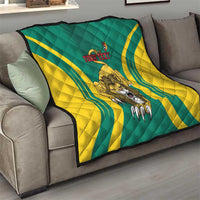 Green-and-yellow wave quilt with lion claws graphic and 'YOUR TEXT' near the top
