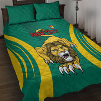 Green and yellow Cameroon quilt bed set with lion graphic, two matching pillowcases