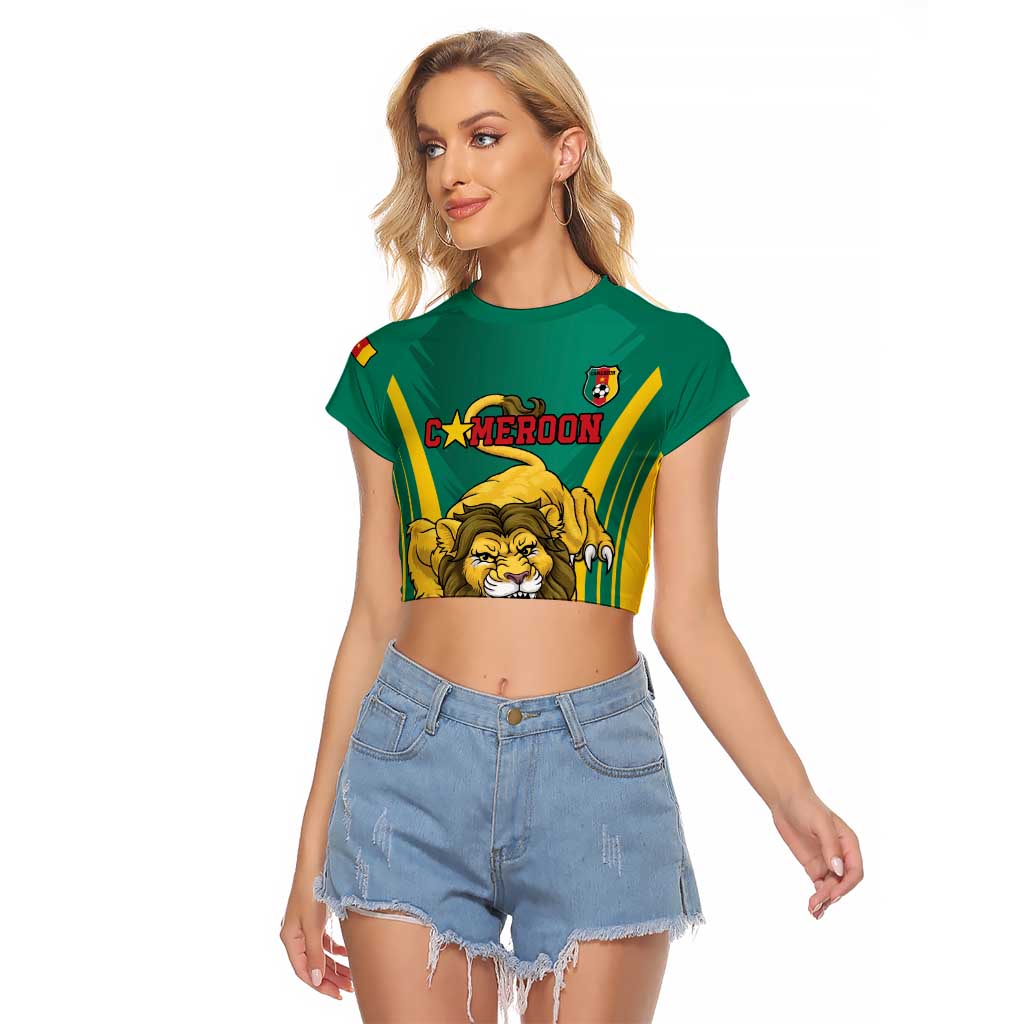 Custom Cameroon Football Raglan Cropped T Shirt Go Indomitable Lions - Wonder Print Shop