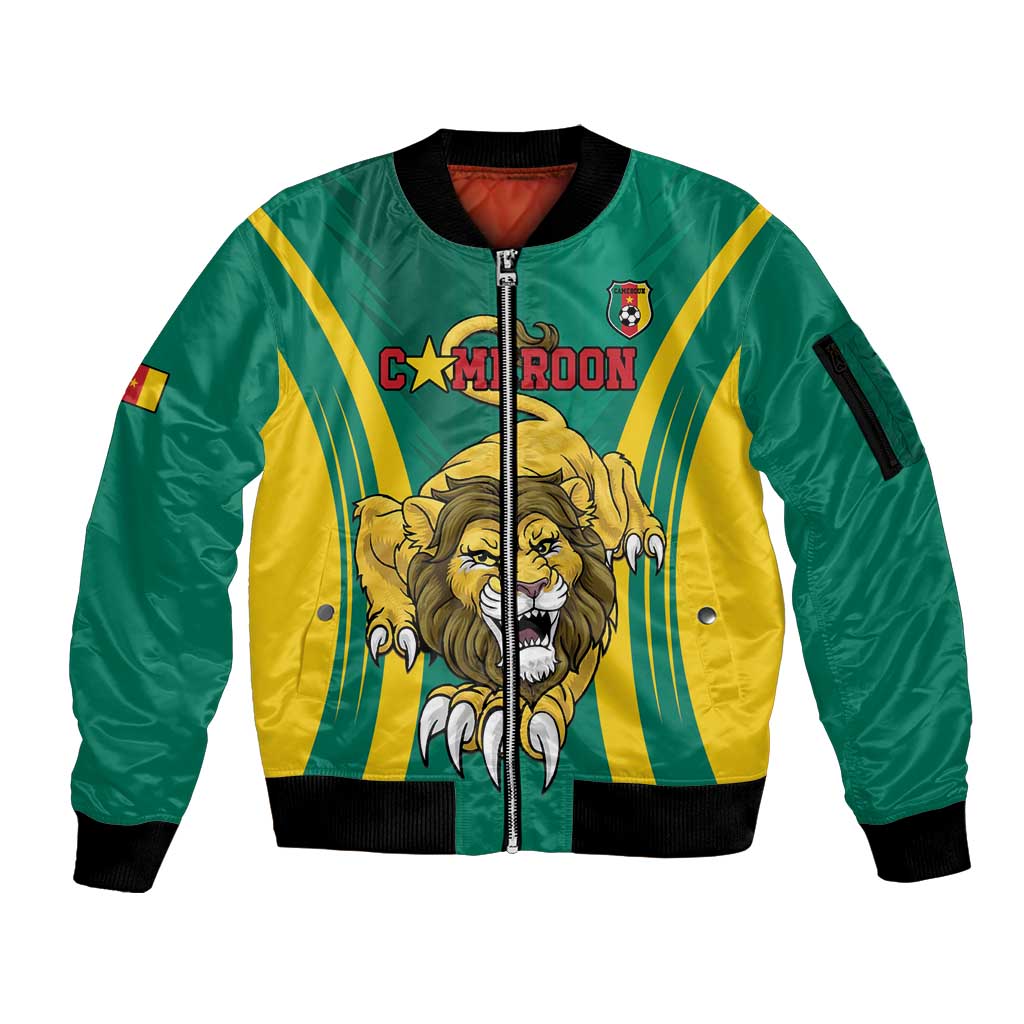 Custom Cameroon Football Sleeve Zip Bomber Jacket Go Indomitable Lions - Wonder Print Shop