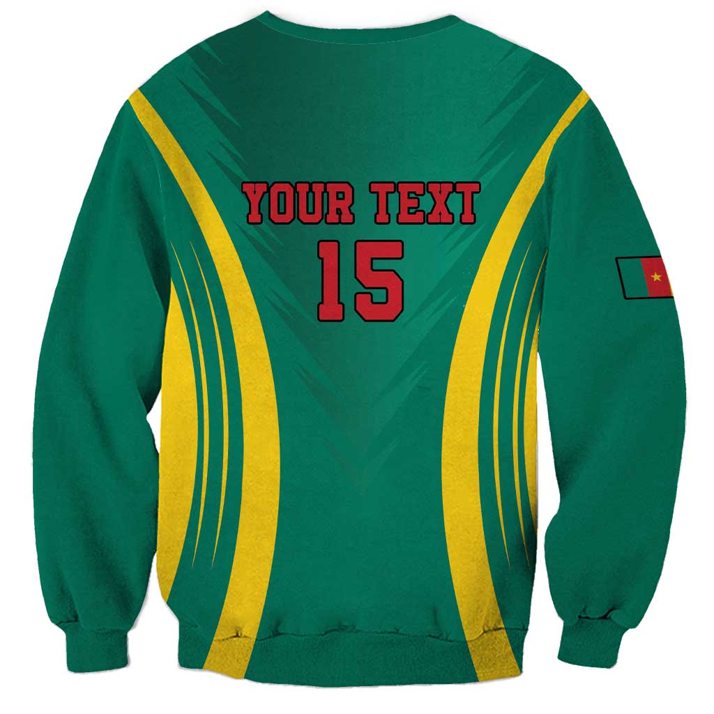 Green football sweatshirt with back 'YOUR TEXT' and number 15, yellow side stripes