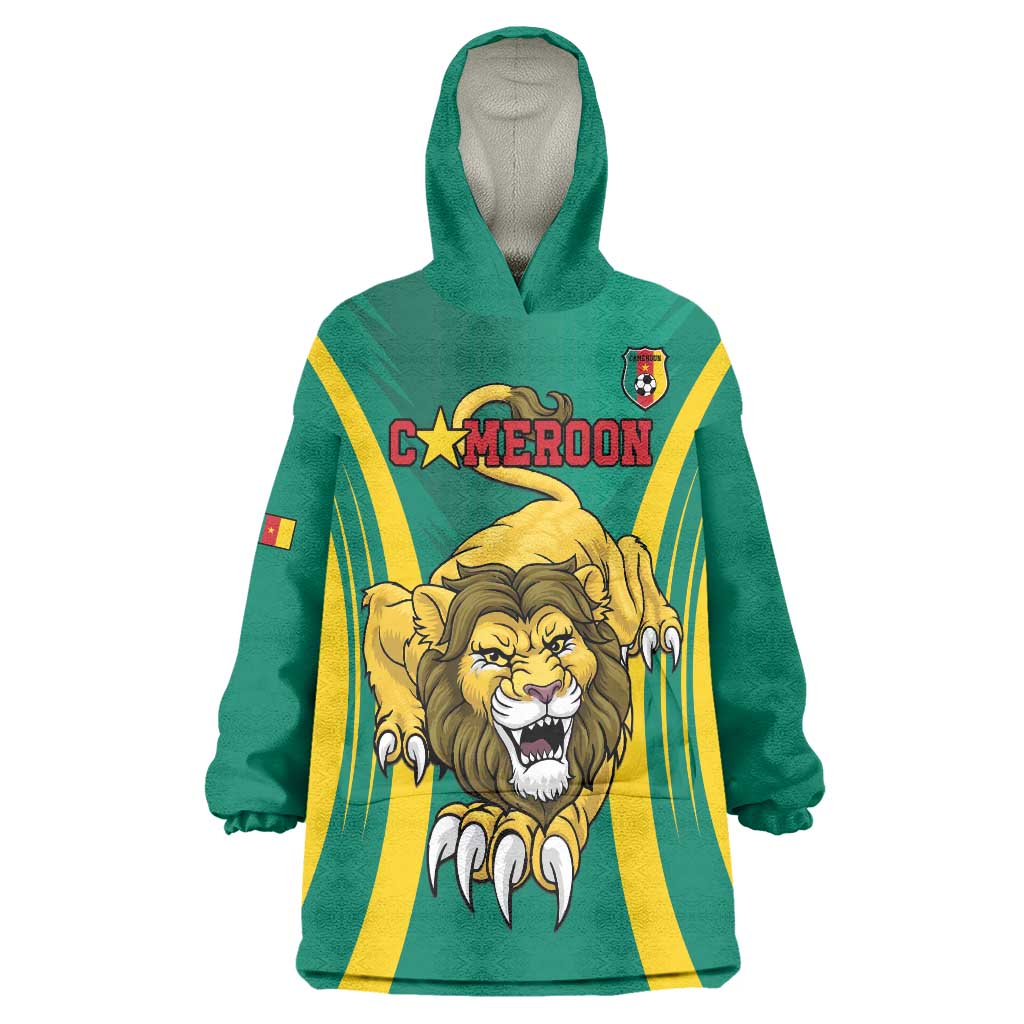 Custom Cameroon Football Wearable Blanket Hoodie Go Indomitable Lions - Wonder Print Shop