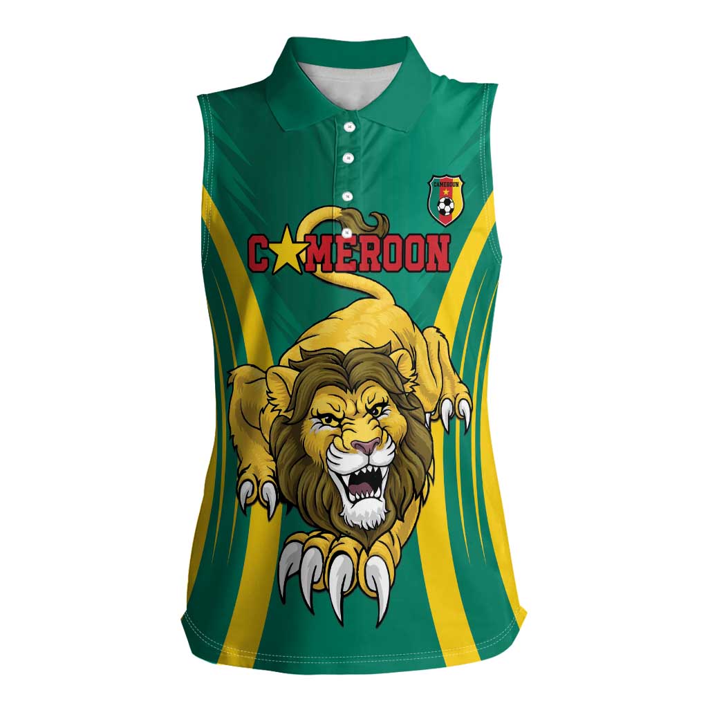 Custom Cameroon Football Women Sleeveless Polo Shirt Go Indomitable Lions - Wonder Print Shop