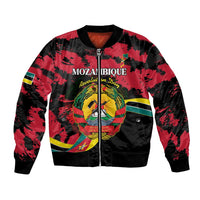 Unisex red-and-black bomber jacket with front zipper and large coat-of-arms print