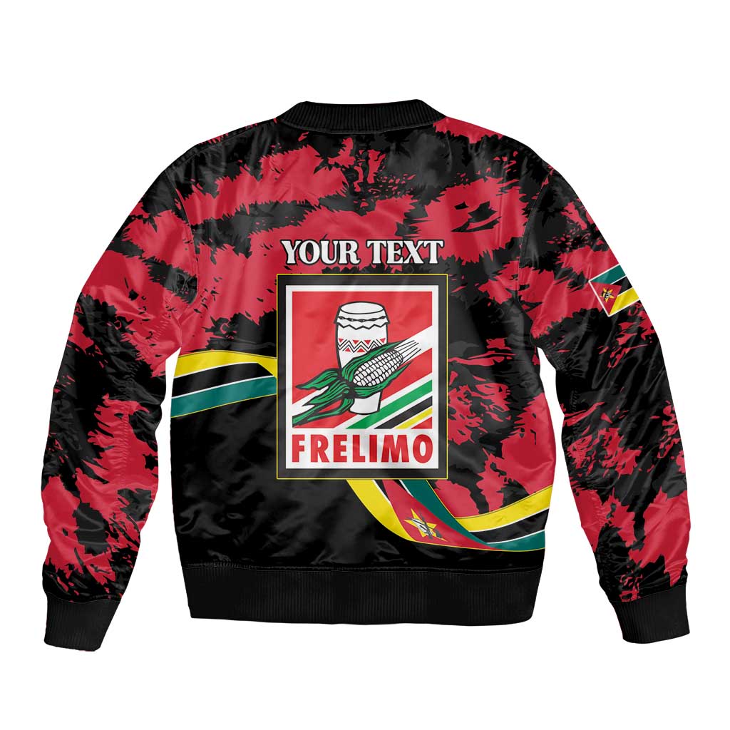 Unisex red-and-black bomber jacket with back emblem and YOUR TEXT panel