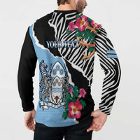 Personalized Botswana Independence Day Button Sweatshirt Coat Of Arms Devils Claw - Wonder Print Shop