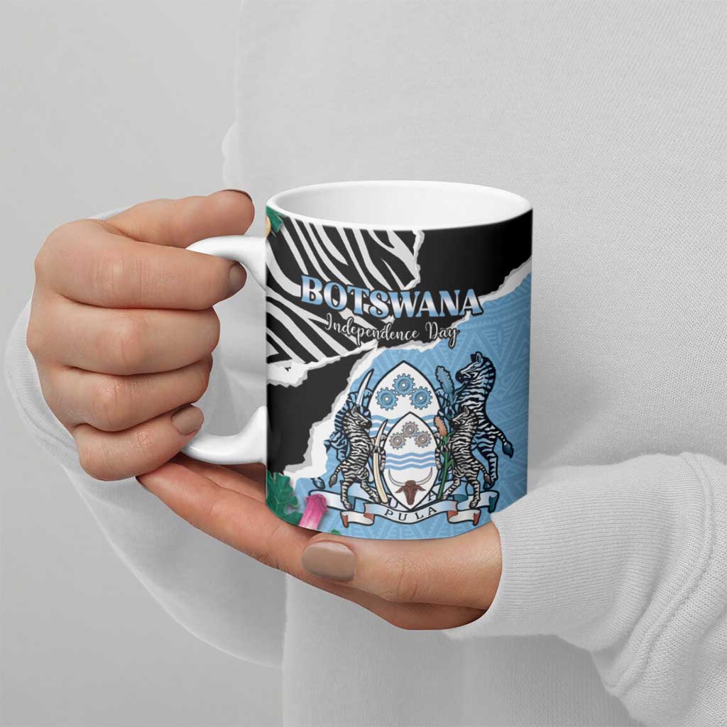 Personalized Botswana Independence Day Ceramic Mug Coat Of Arms Devils Claw - Wonder Print Shop