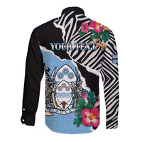 Personalized Botswana Independence Day Long Sleeve Button Shirt Coat Of Arms Devils Claw - Wonder Print Shop