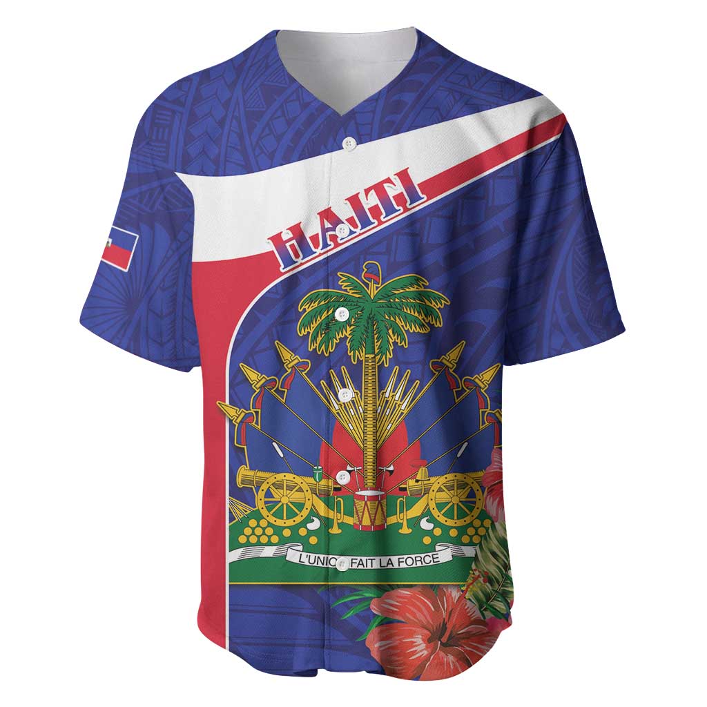 Haiti Baseball Jersey Neg Marron Ayiti Map - Hibiscus Polynesian - Wonder Print Shop