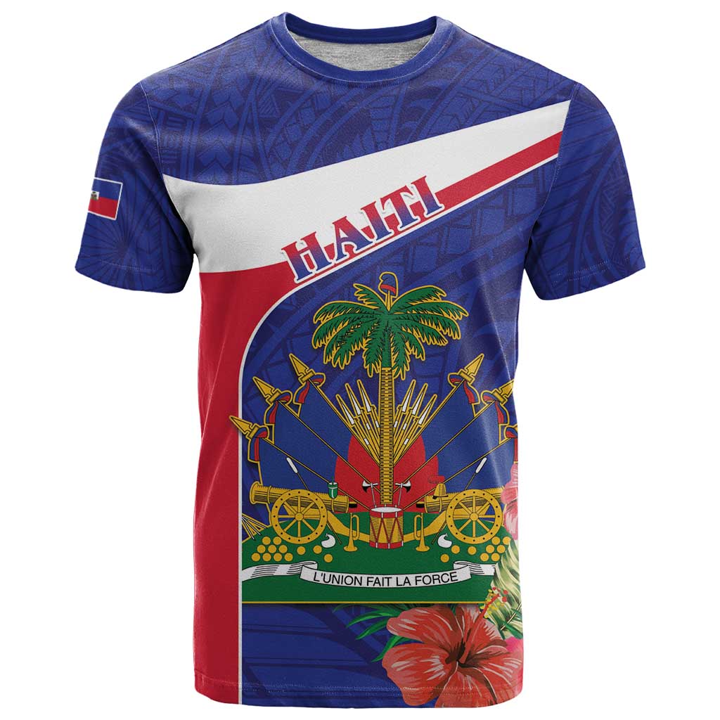 Haiti T Shirt Neg Marron Ayiti Map - Hibiscus Polynesian - Wonder Print Shop