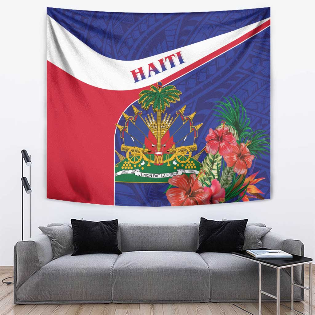 Haiti Tapestry Neg Marron Ayiti Map - Hibiscus Polynesian