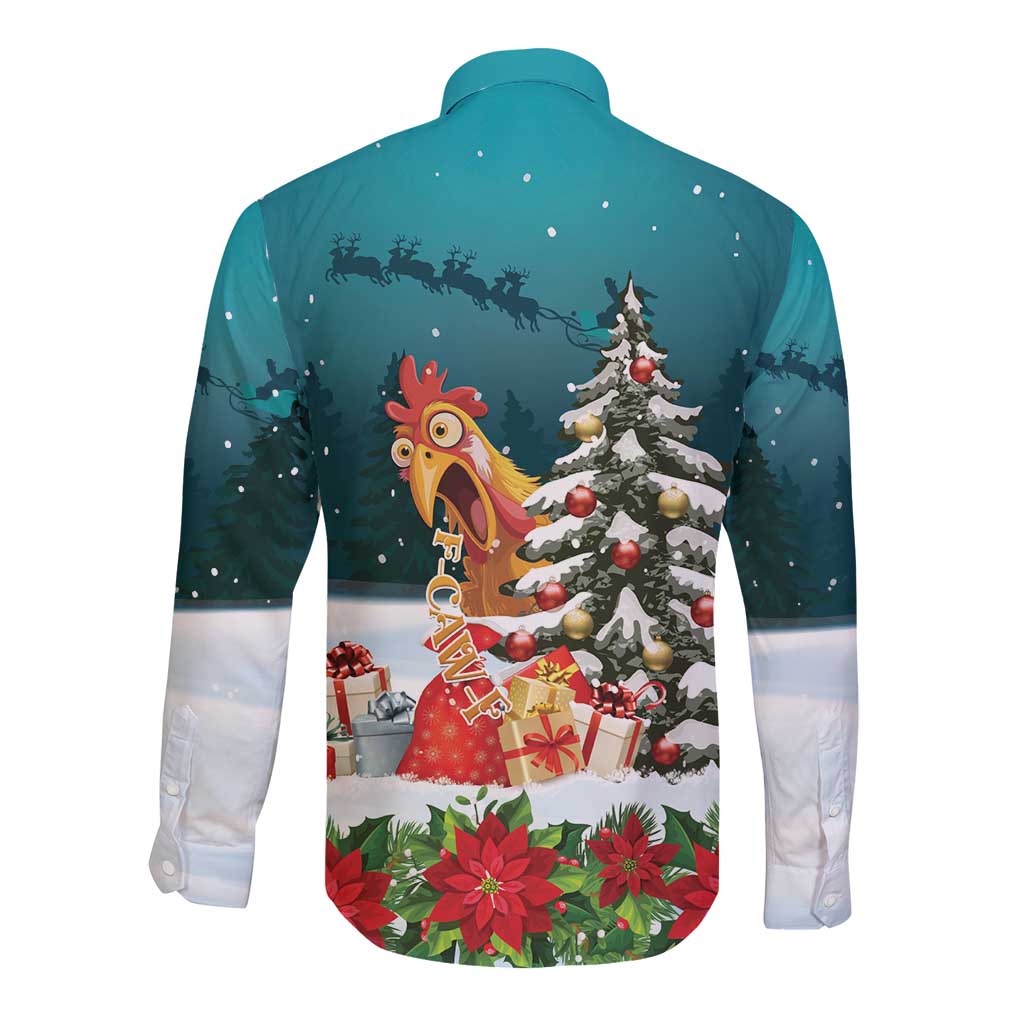 F Caw F Chicken Long Sleeve Button Shirt Funny Christmas - Wonder Print Shop