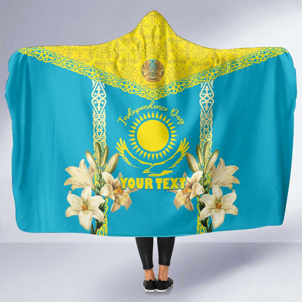 Personalised Kazakhstan Independence Day Hooded Blanket Lilium Peregrinum - Kazakh Pattern