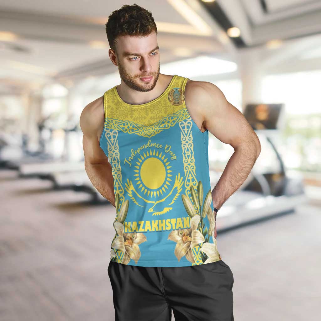 Personalised Kazakhstan Independence Day Men Tank Top Lilium Peregrinum - Kazakh Pattern - Wonder Print Shop