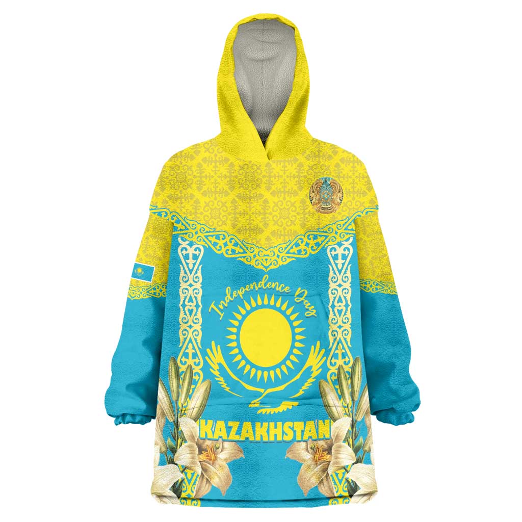 Personalised Kazakhstan Independence Day Wearable Blanket Hoodie Lilium Peregrinum - Kazakh Pattern - Wonder Print Shop