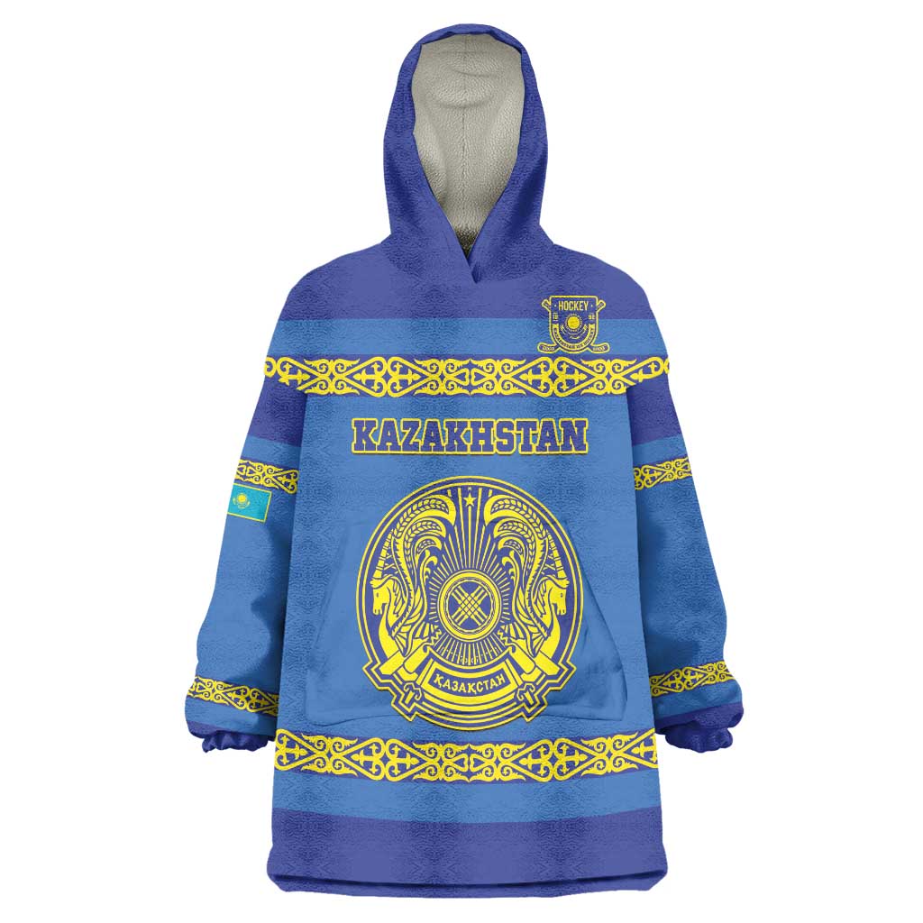 Custom Kazakhstan Hockey Wearable Blanket Hoodie Go Kazakh - Wonder Print Shop