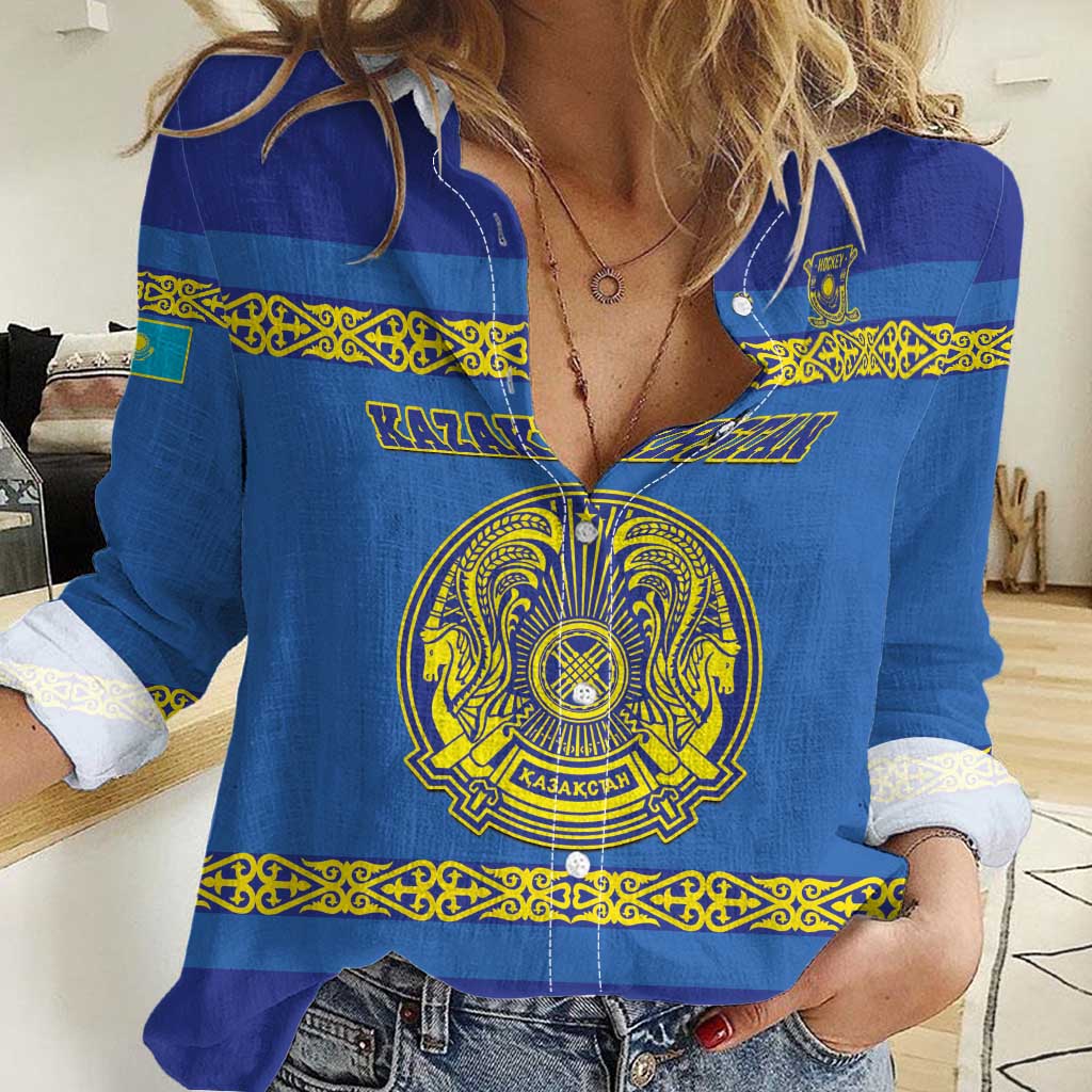 Custom Kazakhstan Hockey Women Casual Shirt Go Kazakh