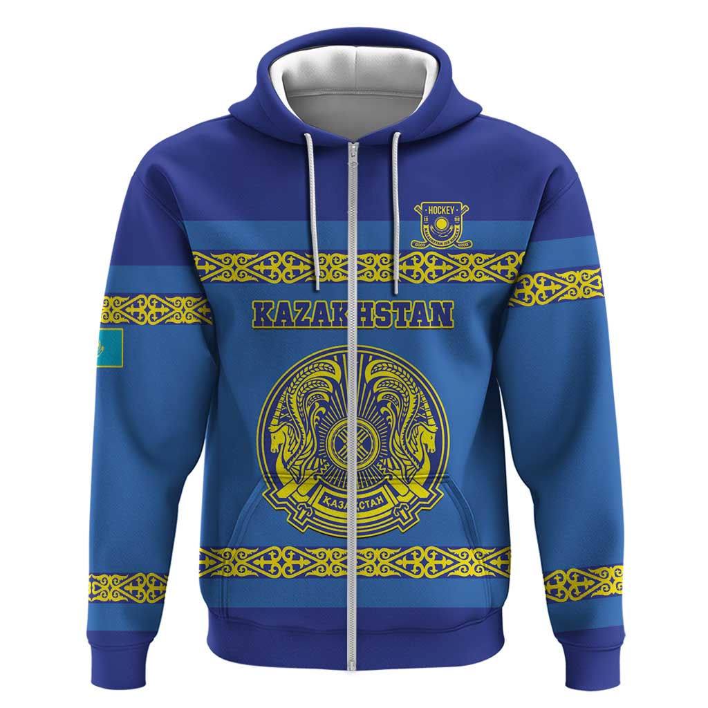 Custom Kazakhstan Hockey Zip Hoodie Go Kazakh - Wonder Print Shop