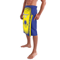 Blue lavalava with yellow side panel, Kazakhstan emblem and number 15