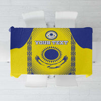 Custom football tablecloth with Kazakhstan flag design in blue and yellow