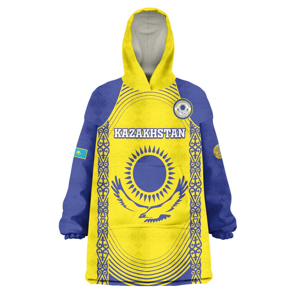 Custom Kazakhstan Football Wearable Blanket Hoodie Go The Hawks - Wonder Print Shop