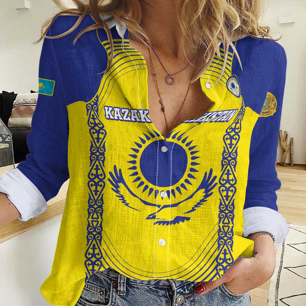 Custom Kazakhstan Football Women Casual Shirt Go The Hawks