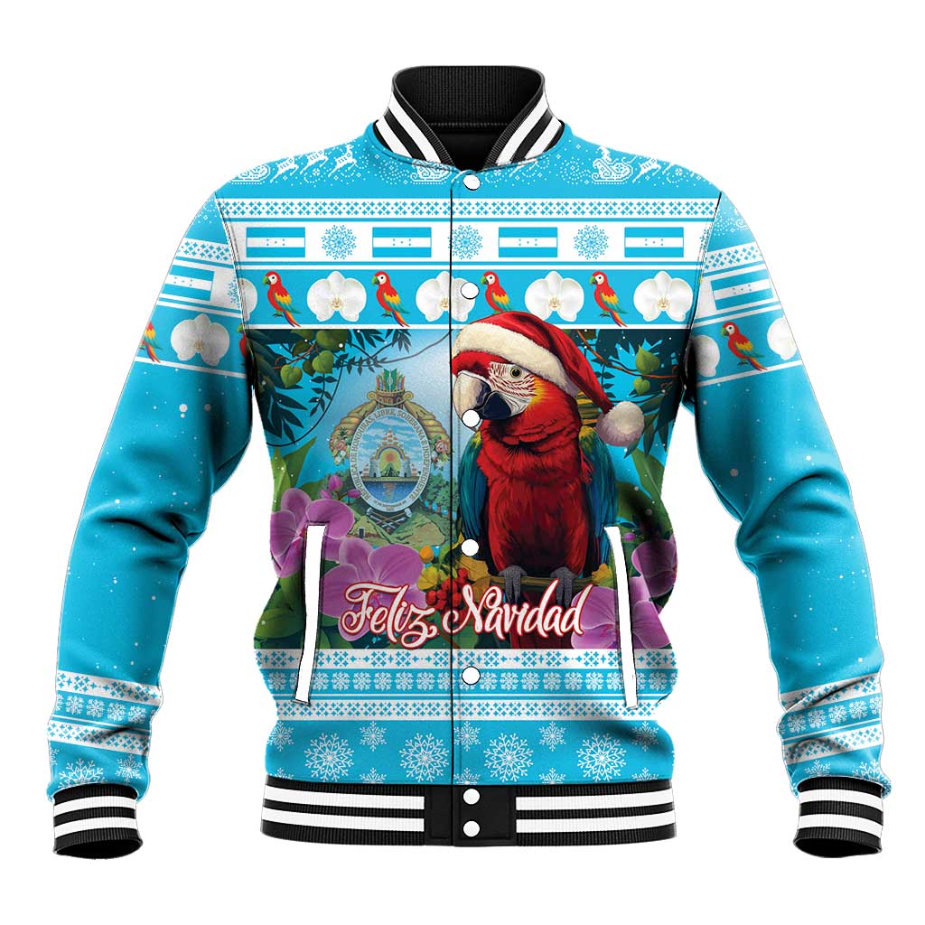 Honduras Christmas Baseball Jacket Scarlet Macaw With Feliz Navidad - Wonder Print Shop