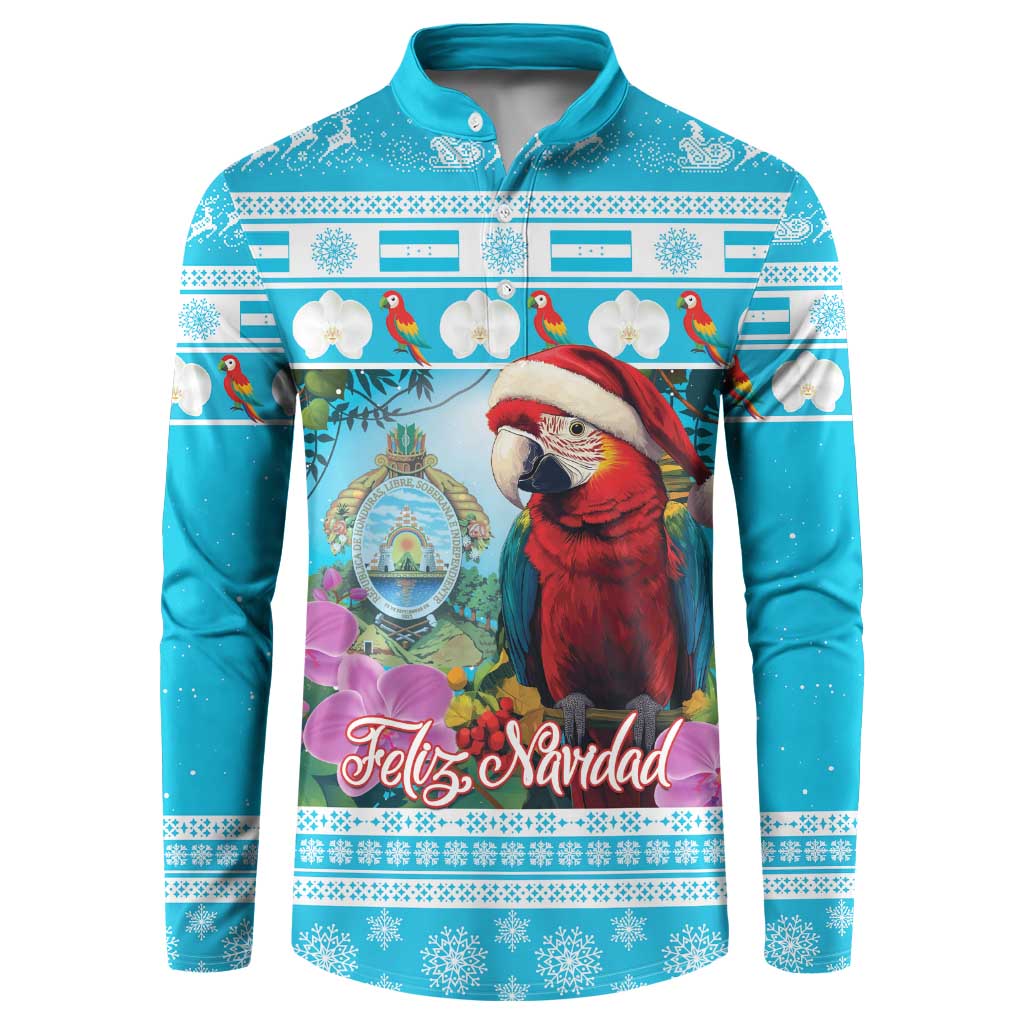 Honduras Christmas Button Sweatshirt Scarlet Macaw With Feliz Navidad - Wonder Print Shop