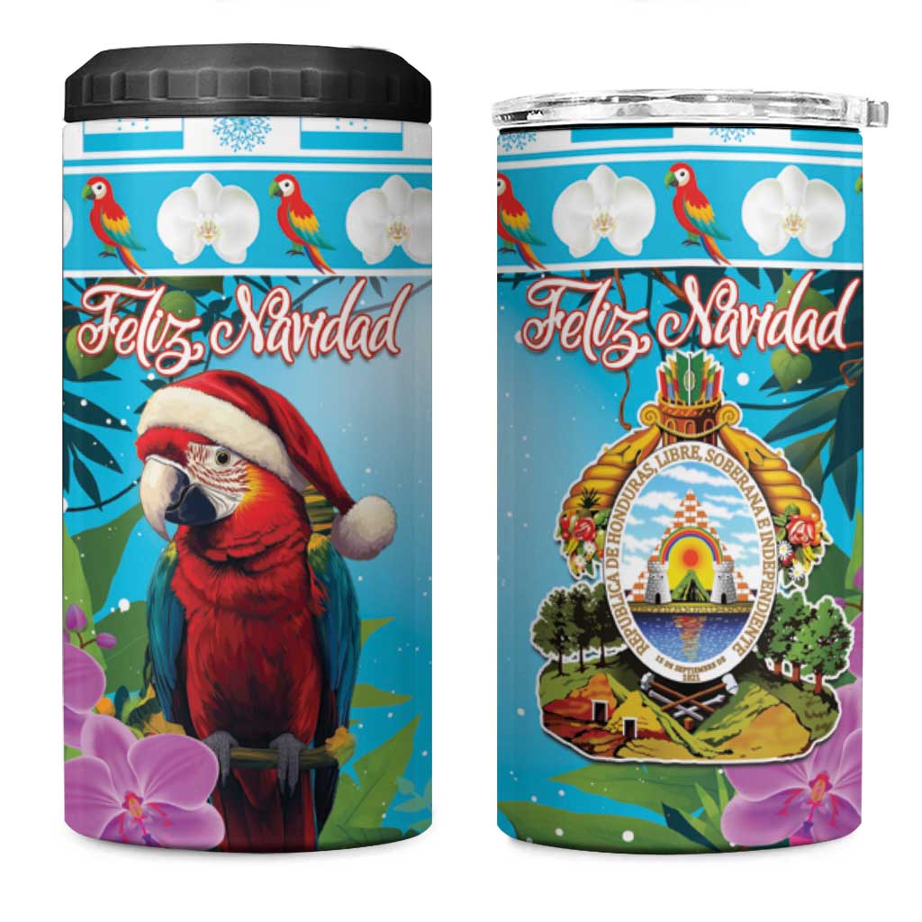 Honduras Christmas 4 in 1 Can Cooler Tumbler Scarlet Macaw With Feliz Navidad - Wonder Print Shop