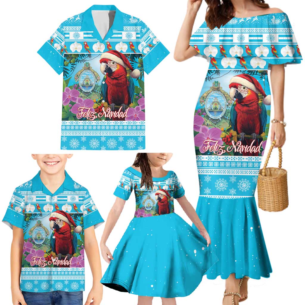 Honduras Christmas Family Matching Mermaid Dress and Hawaiian Shirt Scarlet Macaw With Feliz Navidad - Wonder Print Shop