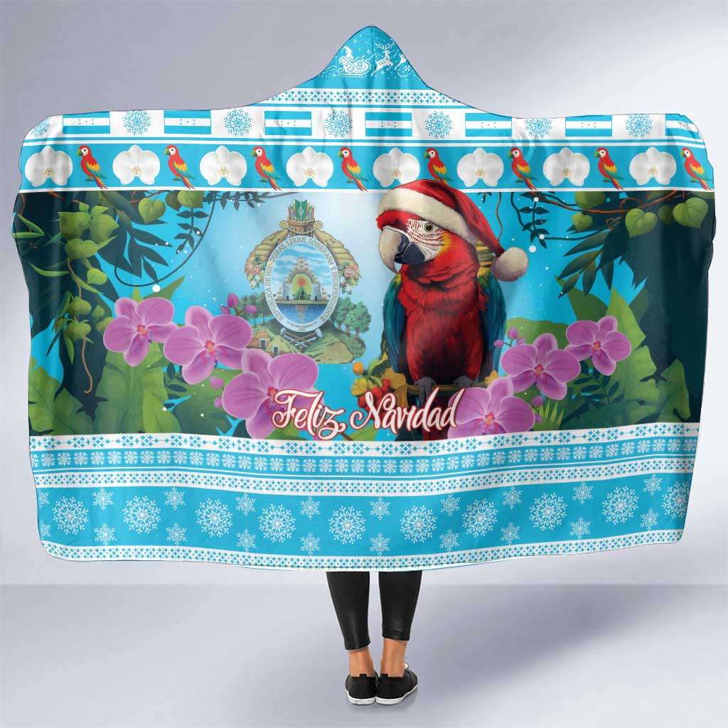 Honduras Christmas Hooded Blanket Scarlet Macaw With Feliz Navidad