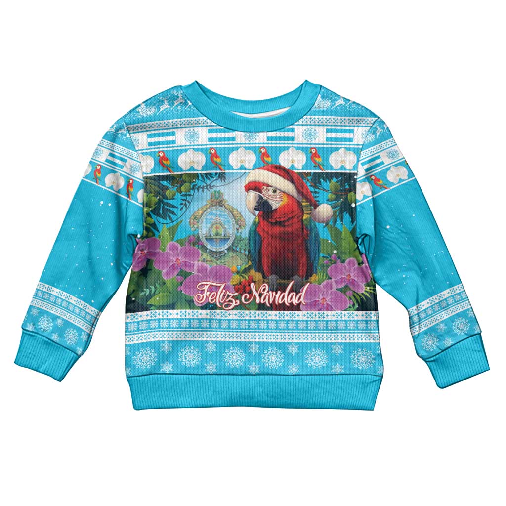 Honduras Christmas Kid Ugly Christmas Sweater Scarlet Macaw With Feliz Navidad - Wonder Print Shop